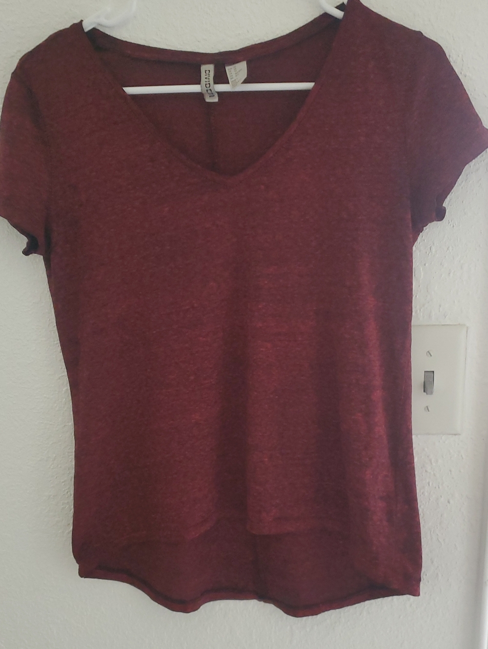 Divided Maroon V-Neck Short Sleeve Tee